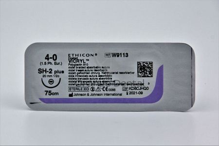 Викрил W9113 4/0 колющая 20 мм фиолетовый 75x12 /нить хирургическая VICRYL