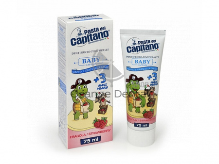 Детская зубная паста Pasta del CAPITANO Возраст 3+  Клубника  75 мл, Италия