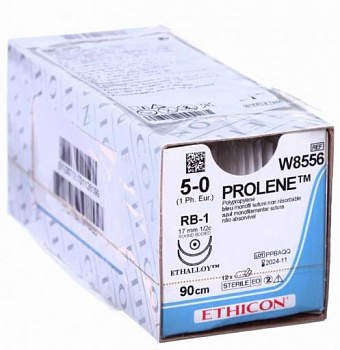 W8556 Prolene/Пролен 5/0 игла кол 17мм х 2 шт 1/2 нить голубая 90см х12шт 